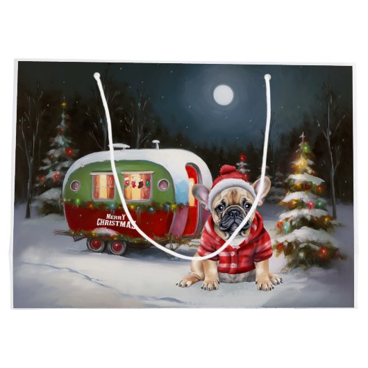 Winter Franse Bulldog Caravan Kerstavontuur Groot Cadeauzakje (Achterkant)
