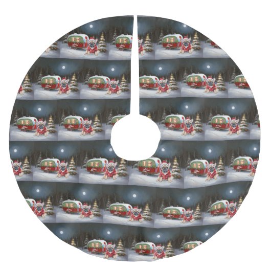 Winter Franse Bulldog Caravan Kerstavontuur Kerstboom Rok (Voorkant)