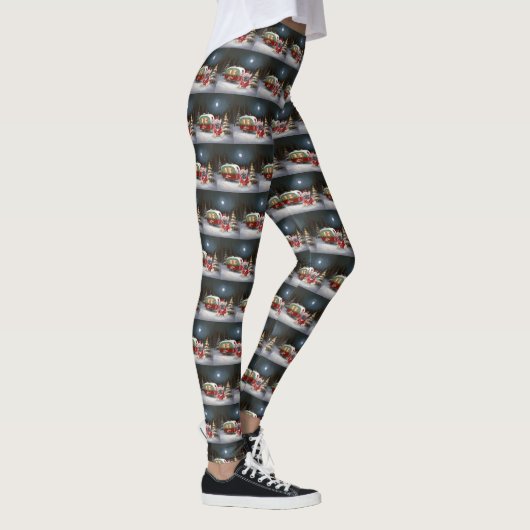 Winter Franse Bulldog Caravan Kerstavontuur Leggings (Rechts)