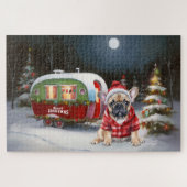 Winter Franse Bulldog Caravan Kerstavontuur Legpuzzel (Horizontaal)