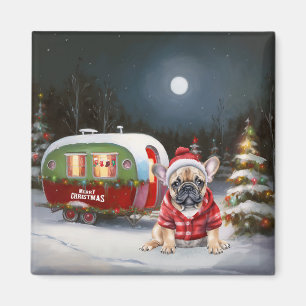 Winter Franse Bulldog Caravan Kerstavontuur Magneet