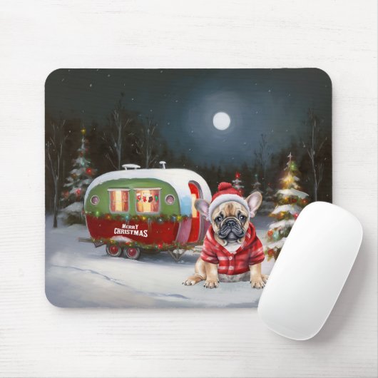 Winter Franse Bulldog Caravan Kerstavontuur Muismat (Met muis)