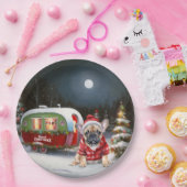 Winter Franse Bulldog Caravan Kerstavontuur Papieren Bordje (Feest)