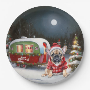 Winter Franse Bulldog Caravan Kerstavontuur Papieren Bordje