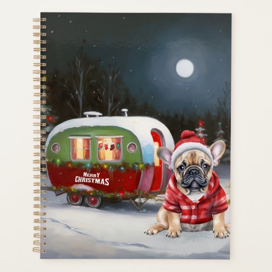 Winter Franse Bulldog Caravan Kerstavontuur Planner (Voorkant)