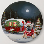 Winter Franse Bulldog Caravan Kerstavontuur Ronde Button 6,0 Cm (Voorkant)