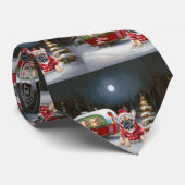 Winter Franse Bulldog Caravan Kerstavontuur Stropdas (Opgerold)