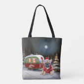 Winter Franse Bulldog Caravan Kerstavontuur Tote Bag (Achterkant)