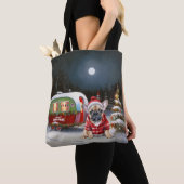 Winter Franse Bulldog Caravan Kerstavontuur Tote Bag (Dichtbij)