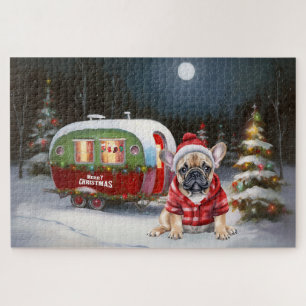 Winter Franse Bulldog Caravan Kerstmis Avontuur  Legpuzzel