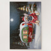 Winter Franse Bulldog Caravan Kerstmis Avontuur Legpuzzel (Verticaal)