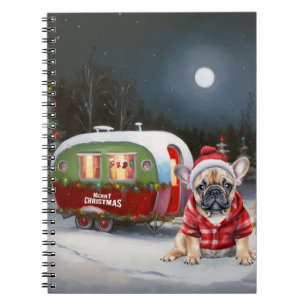 Winter Franse Bulldog Caravan Kerstmis Avontuur  Notitieboek
