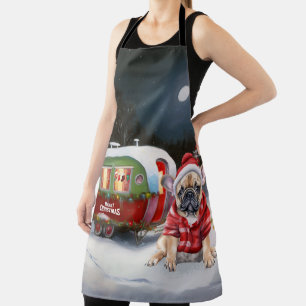 Winter Franse Bulldog Caravan Kerstmis Avontuur Schort