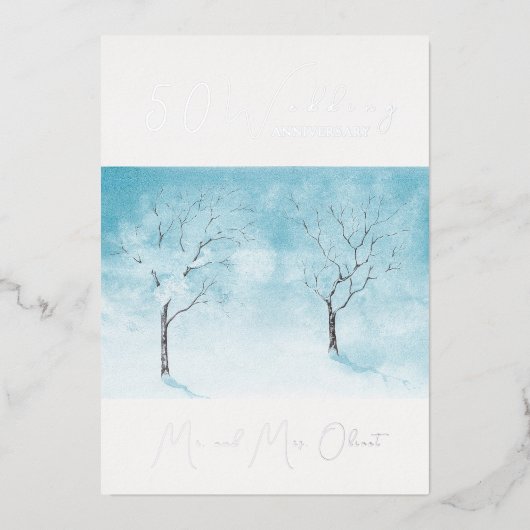 Winter Freshness Bruiloft Jubileum 50 jaar Folie Uitnodiging (Voorkant)
