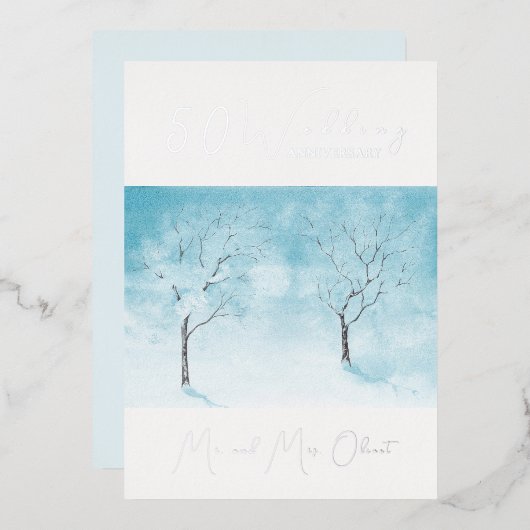 Winter Freshness Bruiloft Jubileum 50 jaar Folie Uitnodiging (Voorkant / Achterkant)