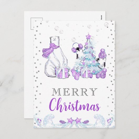 Winter Friends Polar Beer en Penguins Kerstmis Feestdagenkaart (Voorkant / Achterkant)