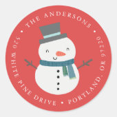 Winter Friends Snowman Holiday Return Address Ronde Sticker (Voorkant)