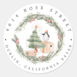 Winter Friends | Terugkeeradres kerstBaby Ronde Sticker