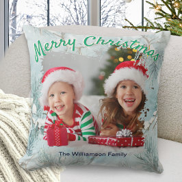 Winter Frost Custom Photo Christmas Throw Pillow Kussen