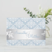 Winter Frost Damask Wedding Kaart (Staand voorkant)