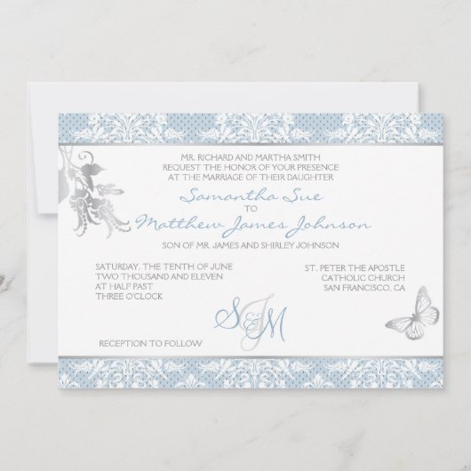 Winter Frost Damask Wedding Kaart (Achterkant)