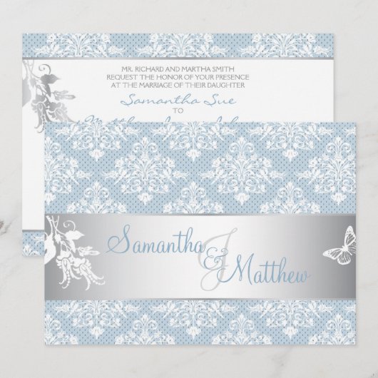 Winter Frost Damask Wedding Kaart (Voorkant / Achterkant)