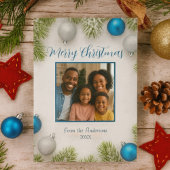 Winter Frost Elegance Blauw & Zilver Ornamenten Feestdagenkaart