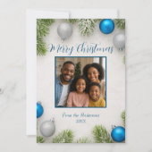 Winter Frost Elegance Blauw & Zilver Ornamenten Feestdagenkaart (Voorkant)