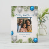 Winter Frost Elegance Blauw & Zilver Ornamenten Feestdagenkaart (Staand voorkant)