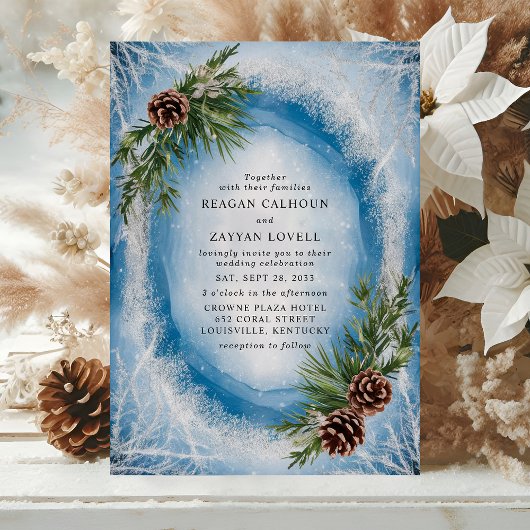 Winter Frost Pinecone Wedding Kaart