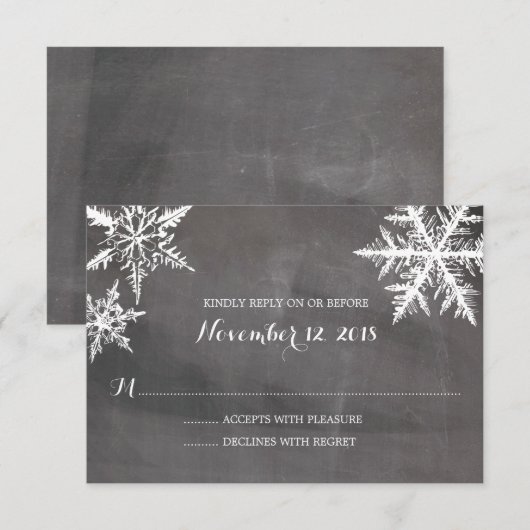Winter Frost Sneeuwvlokken krijtbord | Bruiloft RS RSVP Kaartje (Voorkant / Achterkant)