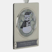 Winter Frost Snowman GEPERSONALISEERD Verzilverd Banner Ornament (Rechts)