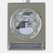 Winter Frost Snowman GEPERSONALISEERD Verzilverd Banner Ornament (Voorkant)