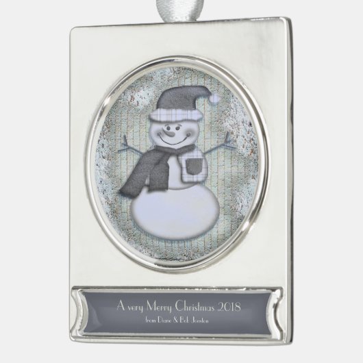 Winter Frost Snowman GEPERSONALISEERD Verzilverd Banner Ornament (Links)
