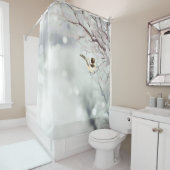 Winter Frost Trees Chickadee Bird Schattige Douchegordijn (In situ)