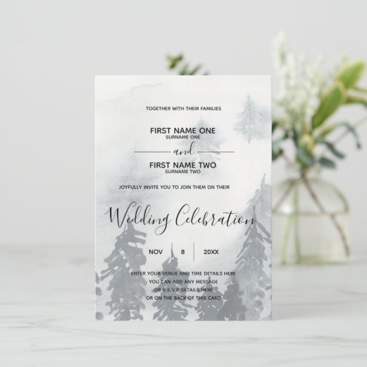 Winter Frosty bruiloft uitnodiging (Staand voorkant)