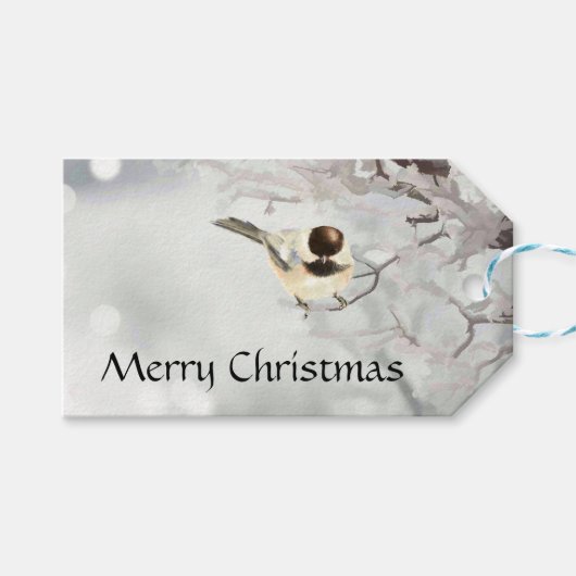 Winter Frosty Tree Chickadee Bird Custom Name Cadeaulabel (Voorkant (Horizontaal))