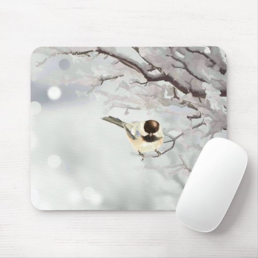 Winter Frosty Tree Chickadee Bird Custom Name Muismat (Met muis)