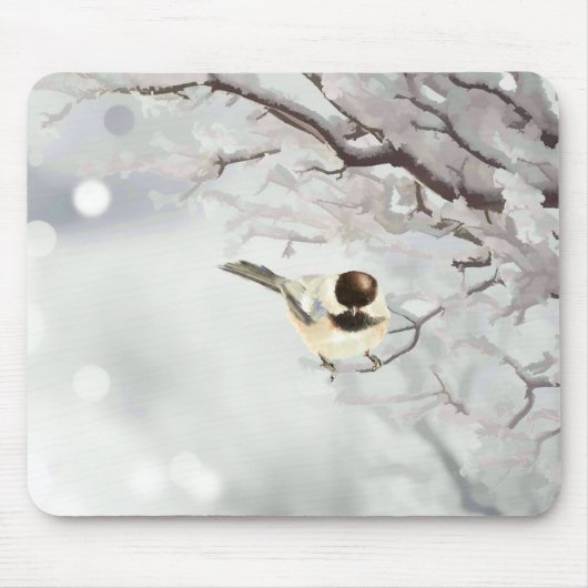 Winter Frosty Tree Chickadee Bird Custom Name Muismat (Voorkant)
