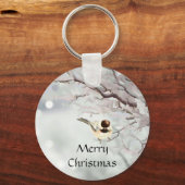 Winter Frosty Tree Chickadee Bird Custom Name Sleutelhanger (Voorkant)