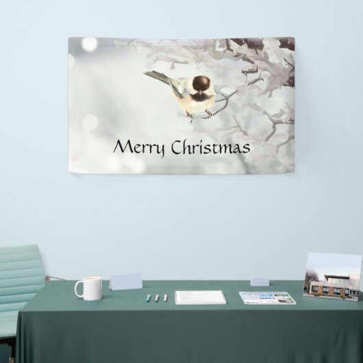 Winter Frosty Tree Chickadee Bird Custom Spandoek (Beurs)