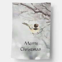 Winter Frosty Tree Chickadee Bird Kerstmis