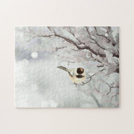 Winter Frosty Tree Chickadee Bird Legpuzzel (Horizontaal)
