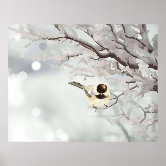 Winter Frosty Tree Chickadee Bird Poster (Voorkant)