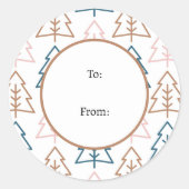 Winter Fun Boho Trees Blue Gold Kerstmis Ronde Sticker (Voorkant)