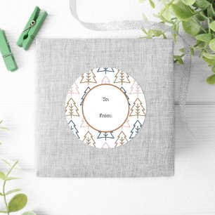 Winter Fun Boho Trees Blue Gold Kerstmis Ronde Sticker