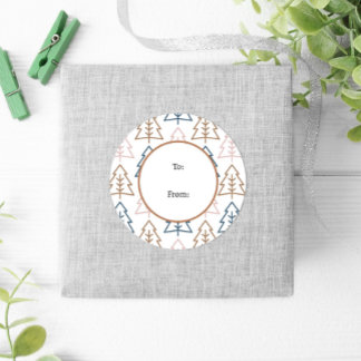 Winter Fun Boho Trees Blue Gold Kerstmis Ronde Sticker