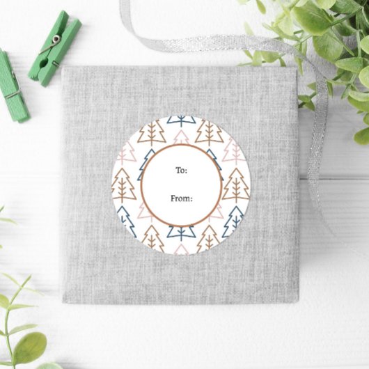 Winter Fun Boho Trees Blue Gold Kerstmis Ronde Sticker