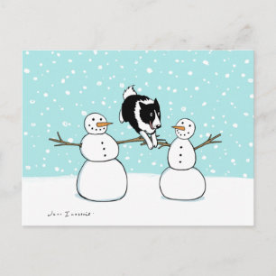 Winter Fun Border Collie   Hond Kerstvakantie Feestdagenkaart