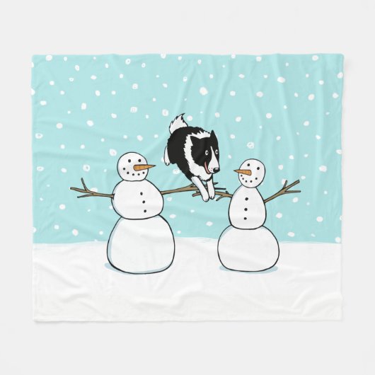 Winter Fun Border Collie Hond met Sneeuwmannen Vak Fleece Deken (Voorkant (Horizontaal))